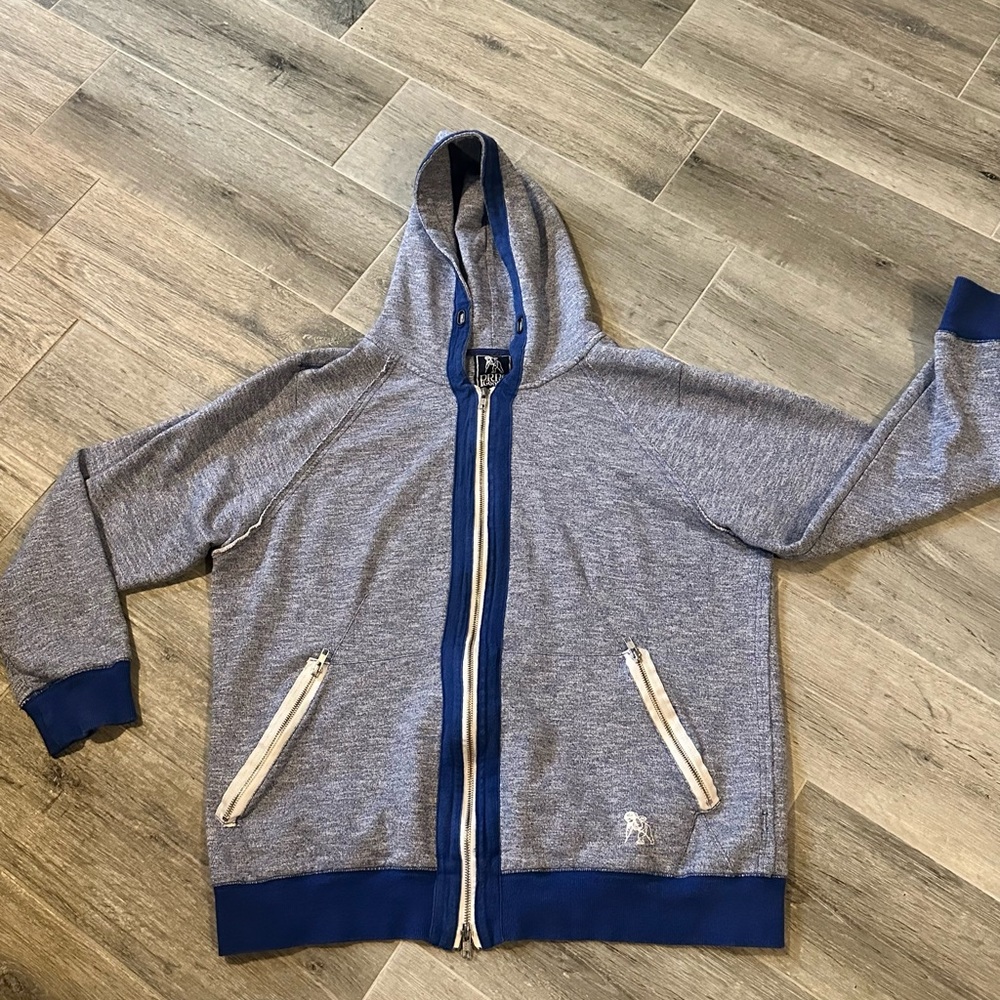 PRPS Goods & Co. Zip Up Hoodie Sweatshirt Size 2XL Blue Missing String